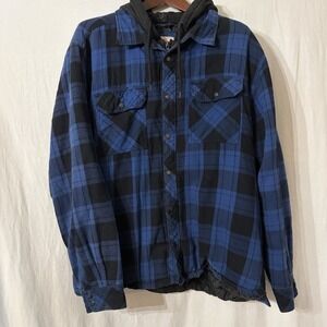 Boston Traders Plaid Fully Lined And Insulated Hooded Coat XL Blue And Black‎